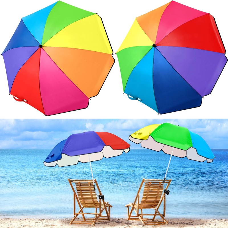 2 Pcs Automatic Chair Umbrella with Universal Clamp 44" UPF 50+ Portable