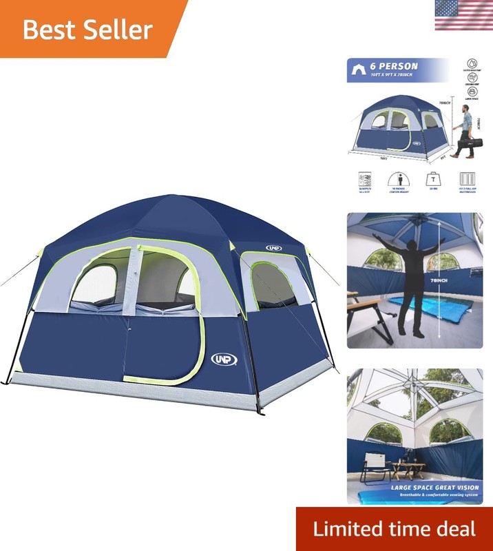 Family Camping Tent for 6 - Waterproof, Windproof, & Breathable Design