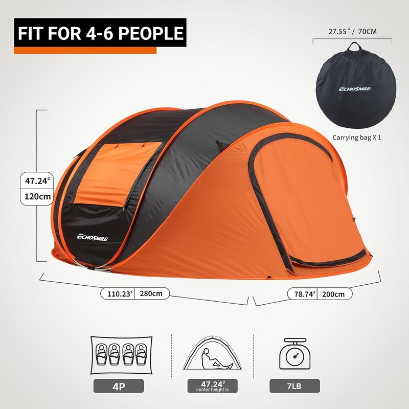 Pop up Camping Tent, 2/4/6 Person Easy Setup Tent, Water Resistant Dome, Portabl gallery