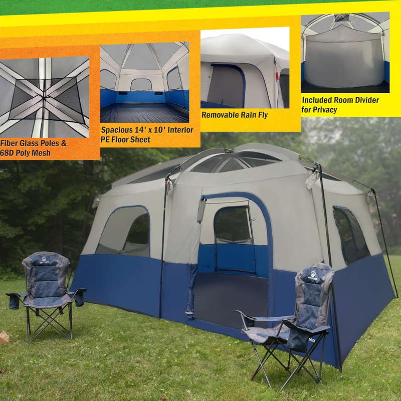 10 Person Camping Tent - Large Outdoor Tent with Room Divider and Rainfly - Fami gallery