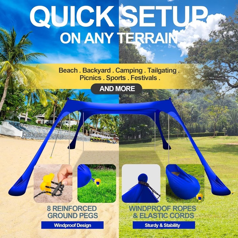 Beach Tent Pop Up Shade 10x10ft Beach Canopy Sun Shelter + with 4 Foldable Po... gallery
