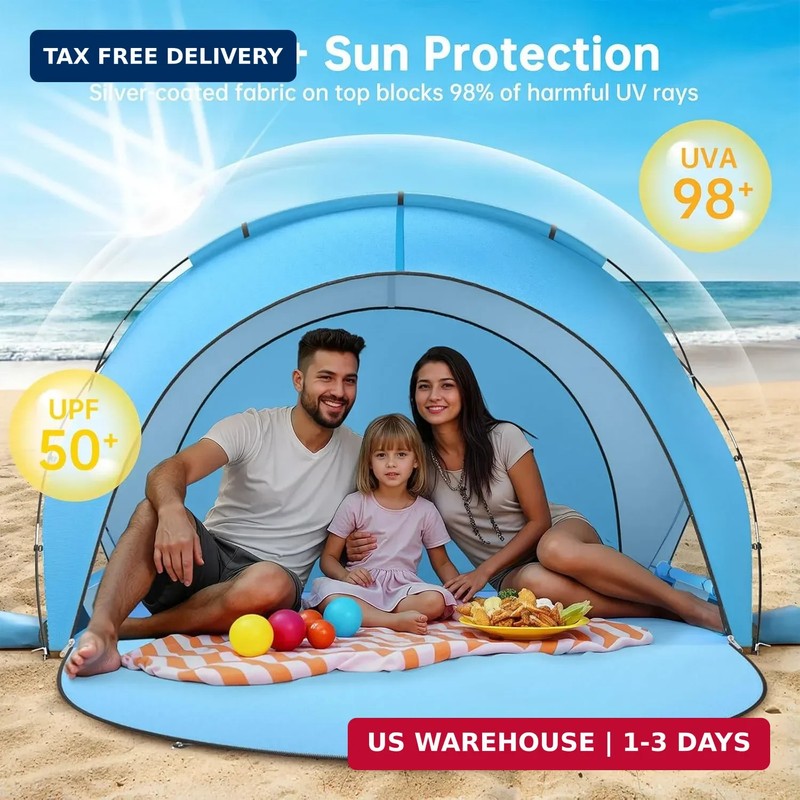 Raynesys Beach Tent Sun Shelter, Beach Shade Tent with UPF50+ UV Protection, Por gallery