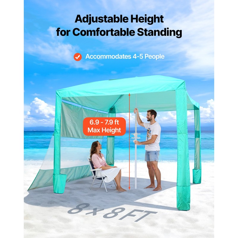Uimoso Beach Cabana Canopy with Side Wall & Carry Bag, 8 x 8 ft, UPF 50+, Green gallery