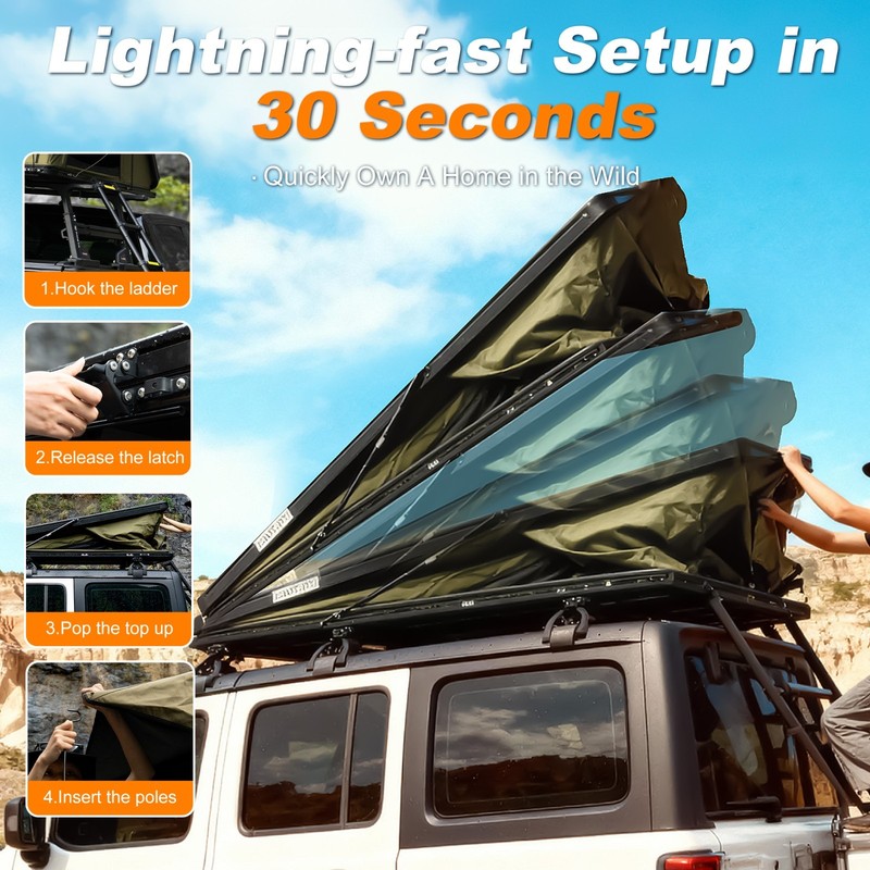 Naturnest Ultra Slim Roof Top Tent w/Air Mattress Waterproof UV - Polaris Lite gallery
