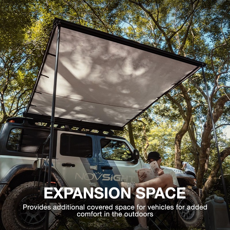 NOVSIGHT 6.6x6.6ft Carside Awning for Jeep Truck Roof Top Tent Sun Shade Camping gallery