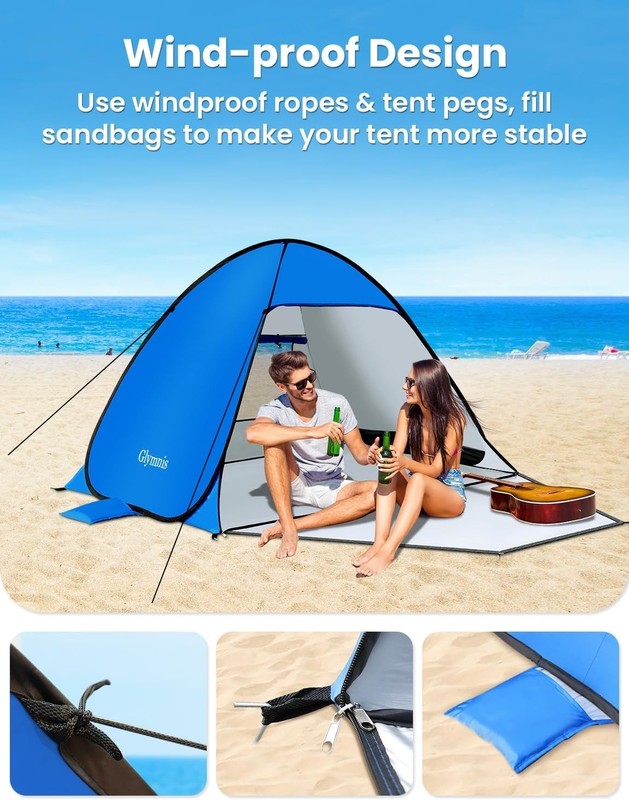 Pop Up Beach Tent Sun Shelter UPF 50+ Portable Easy Setup for 1-4 People New gallery