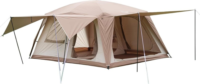 8-10 Person Camping Tent with 3 Door 2 Room Large Family Cabin Tents
