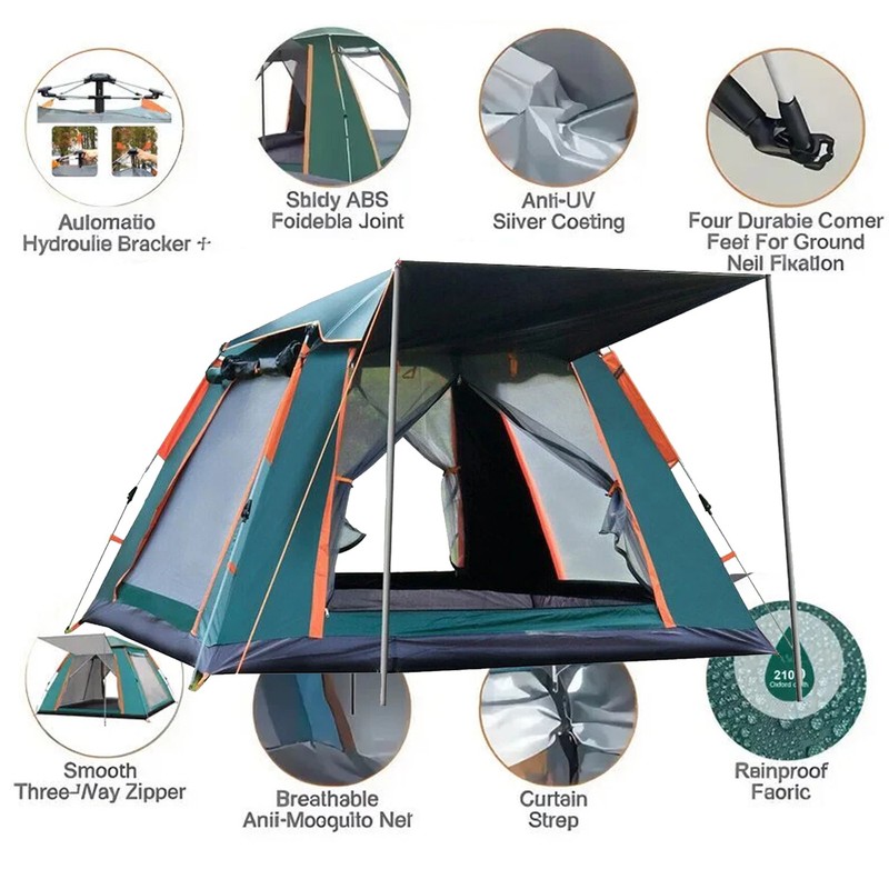 94"x94"x61" 3-4 Person Pop Up Tent Waterproof Family Camping Hiking Cabin Tents