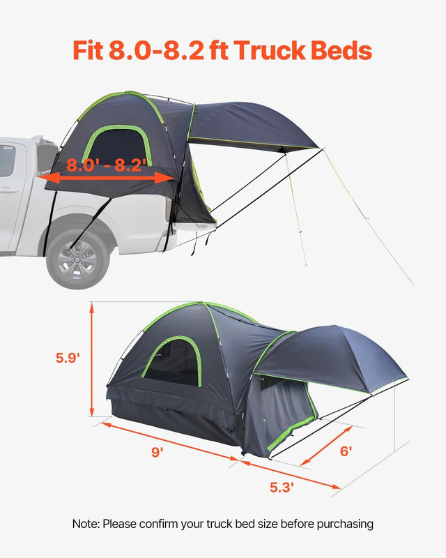 Truck Bed Tent for 2-3 People, Waterproof, Fits 5-8.2 Ft Trucks, Easy Setup gallery