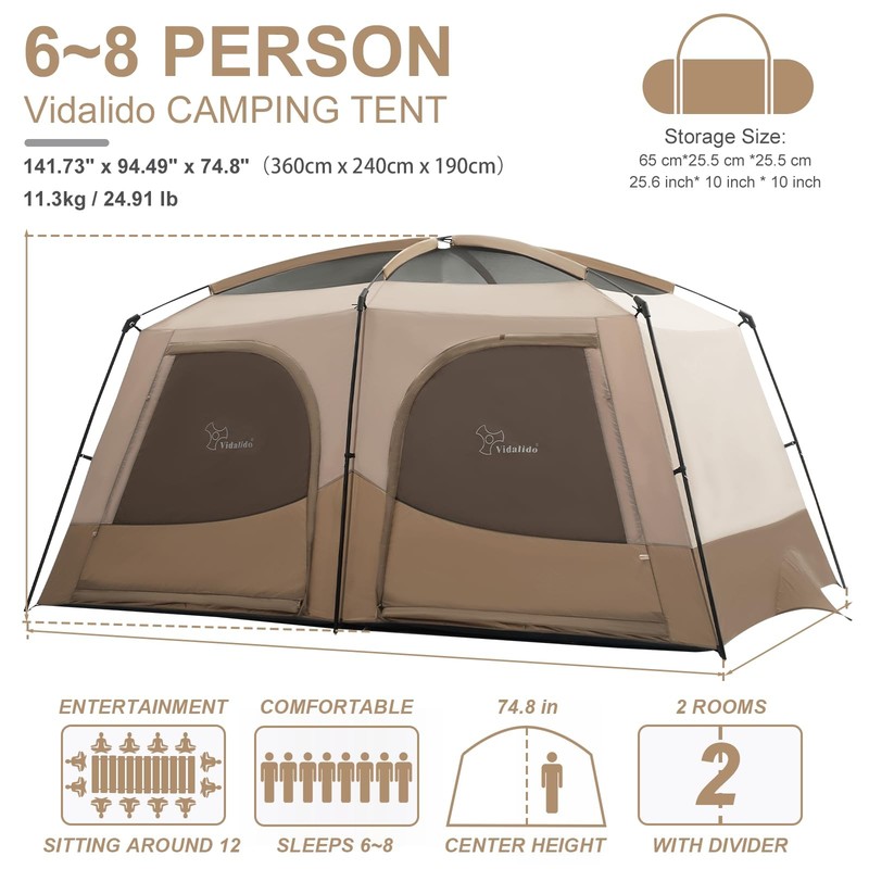Tents，6-8 Person Camping Tent with Extended Vestibule，2 Room Weather Resistan... gallery