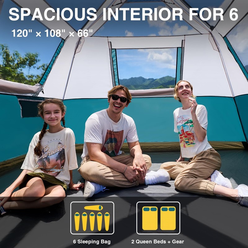 6 Person Instant Camping Tent with Rainfly, 60s Easy Setup Family Cabin Tent ... gallery