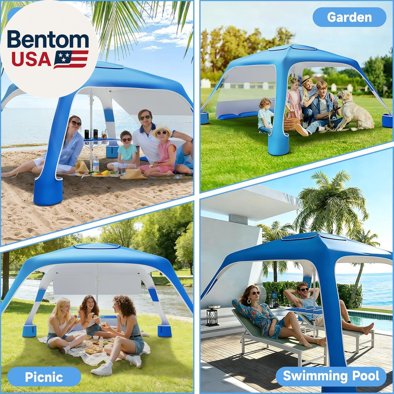 Beach Cabana with 4-Corner, UPF50+ Beach Canopy, Adjustable Height Beach Tent Su gallery