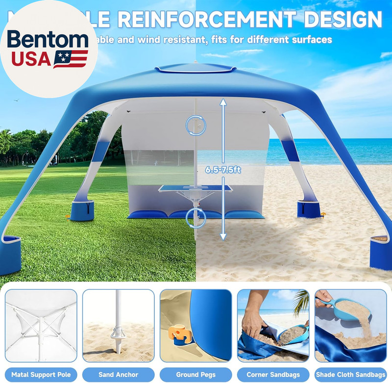 Beach Cabana with 4-Corner, UPF50+ Beach Canopy, Adjustable Height Beach Tent Su gallery