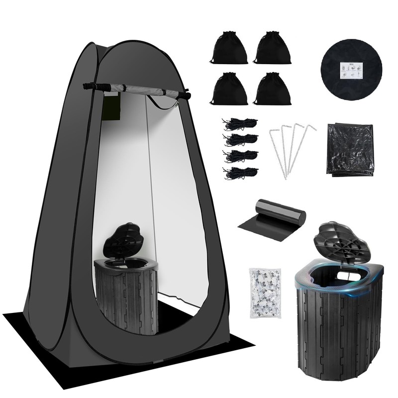 Camping Toilet Kit with Pop Up Privacy Tent, X Large Portable Folding Toilet …