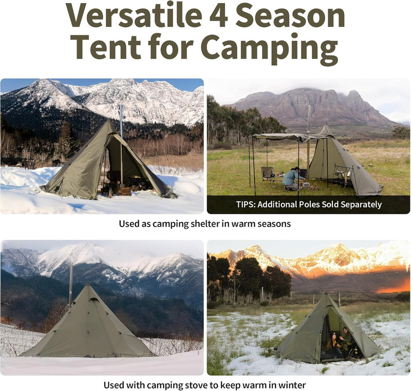 Ranch Fire Teepee Tent, Cold Weather Winter Hot Tent with Stove Jack, 4-6 Per... gallery