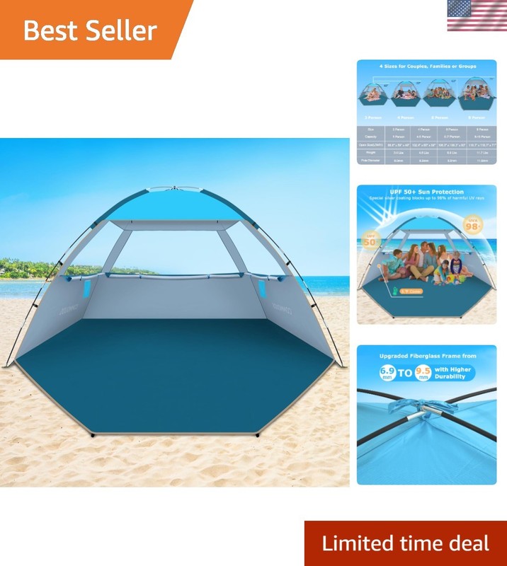 Lightweight Beach Shelter for 6 with UPF 50+ & Privacy Features – Easy Setup