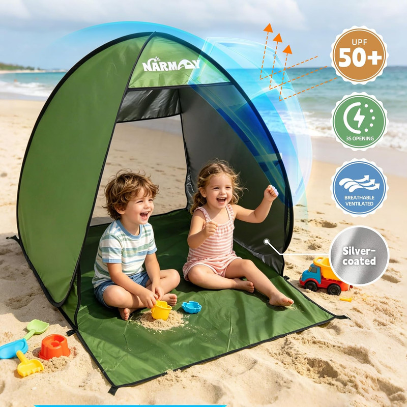Portable Beach Tent with UPF 50+ UV Protection for 1-2 Person - Green gallery