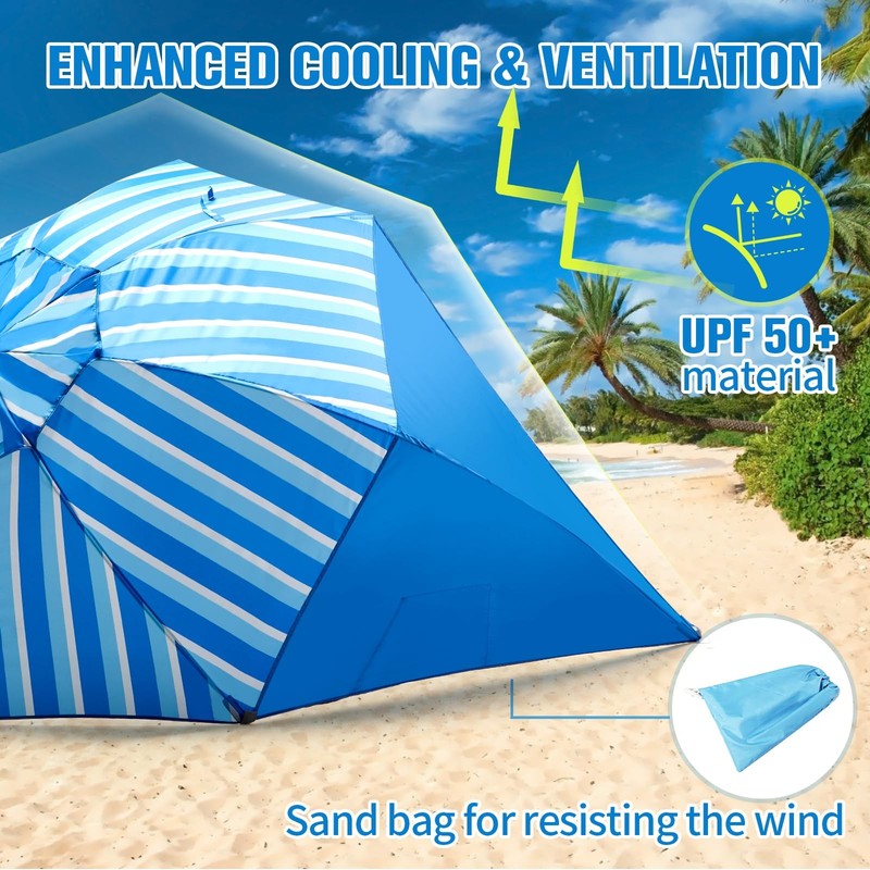 10ft Lottafun Blue Stripe Beach Umbrella: Your Personal Sun/Rain Force Field! gallery