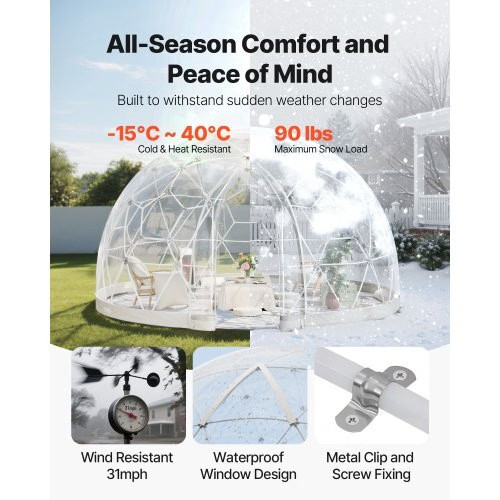 Garden Dome Igloo, 12 x 7.2 ft Outdoor Clear Bubble Tent for 4-7 Person, Weather gallery