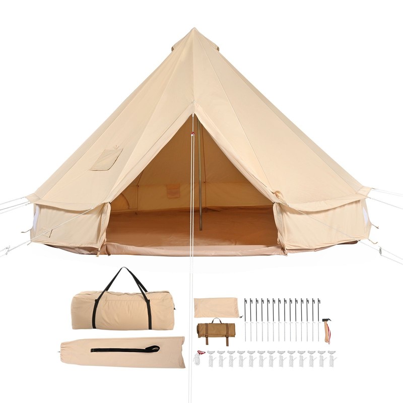 Canvas Bell Tent 6m, 10 Person, Stove Jack, 4 Mesh Windows