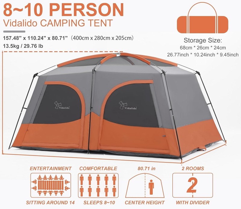8–10 Person Family Camping Tent 2 Room Waterproof w/ Vestibule gallery