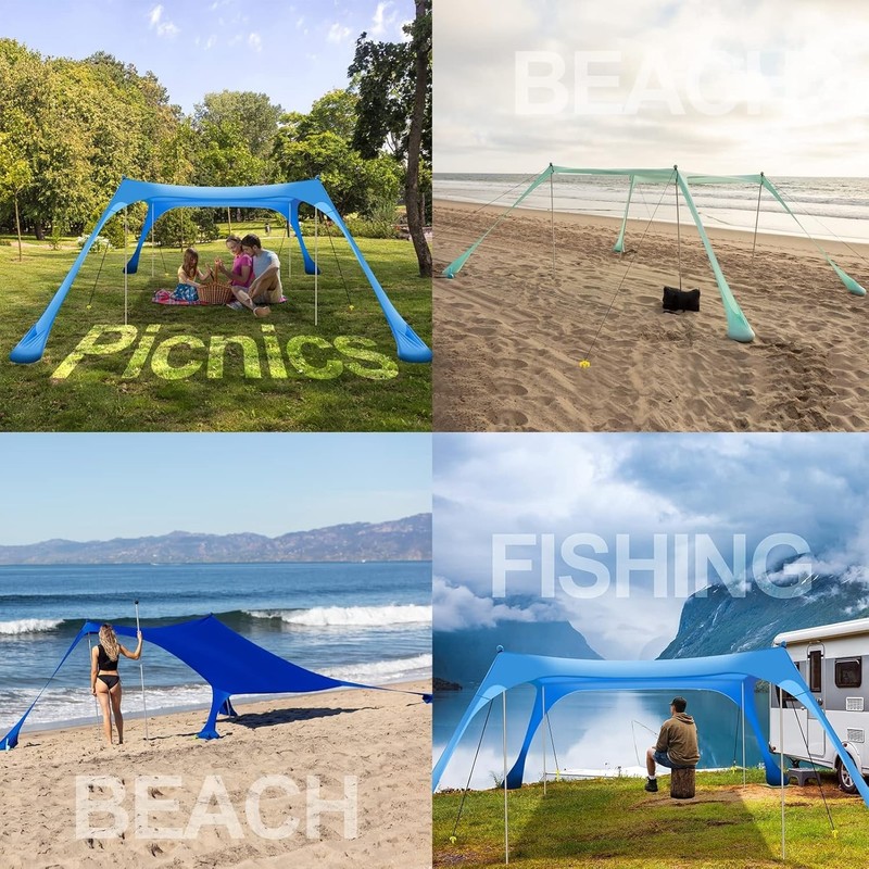 Beach Tent Pop Up Shade 10x10ft Beach Canopy Sun Shelter + with 4 Foldable Po... gallery