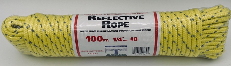 Reflective Rope 100 feet 1/4 diameter 770 lb break great all use utility rope gallery