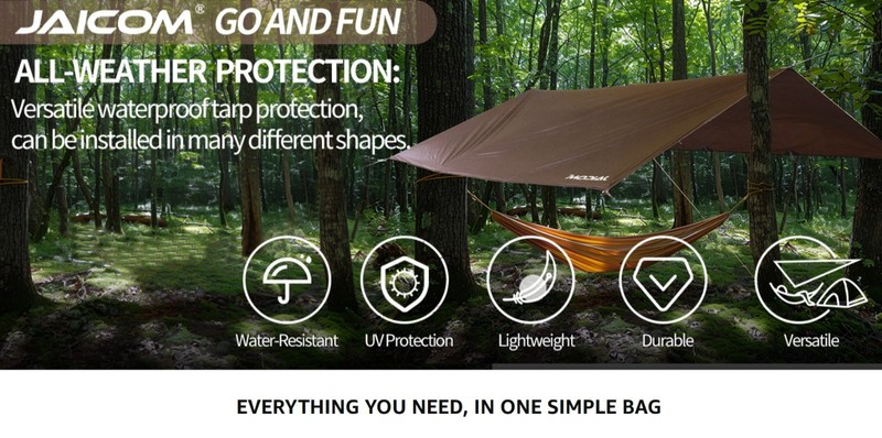 Waterproof Camping Tarp - 10X10ft Hammock Rain Fly, Ultralight & Portable & UV gallery