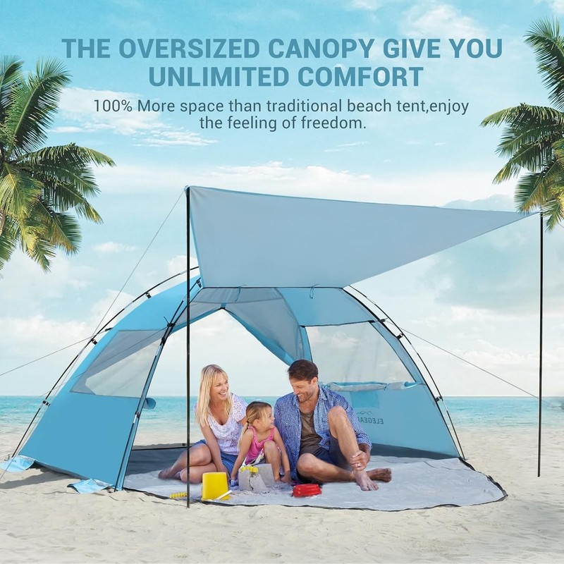 Sky Blue Pop Up Beach Tent - Quick Setup with 360 Ventilation & Privacy gallery