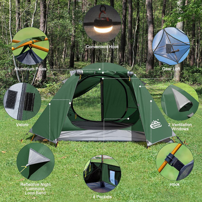 2-3 Person Backpacking Tent with Double Door 2 Vestibule, Waterproof Windproof L gallery