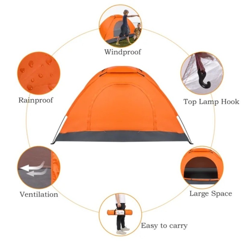 Orange 1-Person Dome Camping Tent,Waterproof,Oxford,Double Mesh Door,78x47x39 in gallery