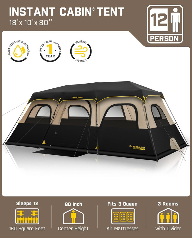 Fanttikoutdoor Instant Cabin Tent 6/8/10/12 Person Camping Tent Setup in 60 Seco gallery