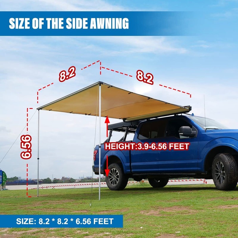 8.2x8.2ft Retractable Car Side Awning Pull Out Tent Shelter Travel Camping Khaki
