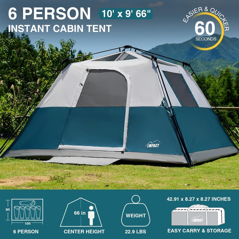 6 Person Instant Camping Tent with Rainfly, 60s Easy Setup Family Cabin Tent ... gallery