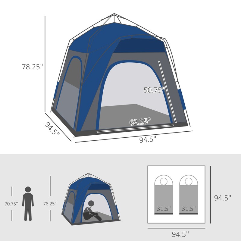 4 Person Pop Up Camping Tent Quick Setup Automatic Hydraulic Family Tent Blue gallery