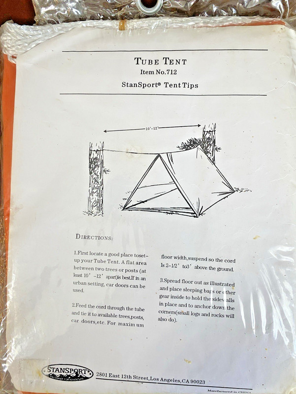 NEW Stansport Tube Tent Emergency Shelter 8ft Lightweight Vinyl Orange with rope gallery