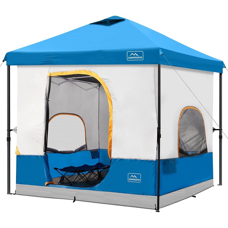 KAMPKEEPER 10×10 Pop Up Canopy w/ Camping Inner Tent, Fits 6 Person, Light Blue
