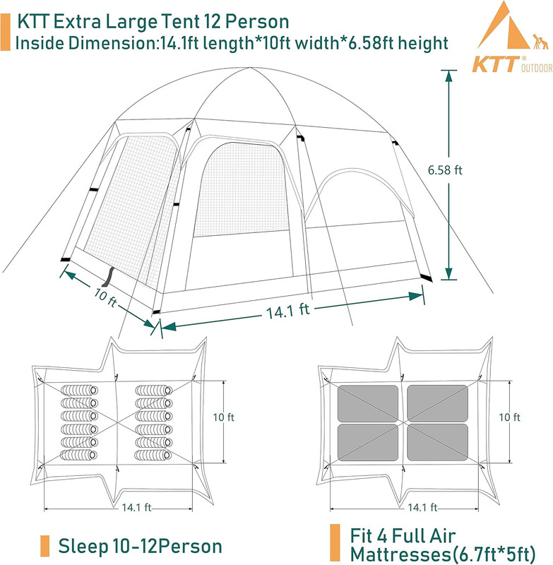 KTT Extra Large Tent 6-10-12-14 Person(A),Family Cabin Tents,2 Rooms,3 Doors and gallery