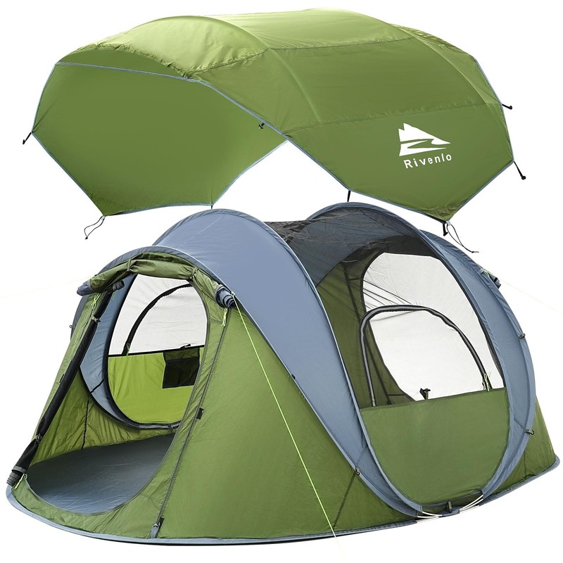 4 Person Easy Pop Up Tent, Automatic Setup, Waterproof, 2 Doors-Instant Famil…