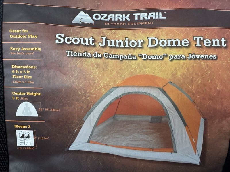 Ozark Trail Scout Junior Dome Tent 6ft x 5ft x 3ft Orange Sleeps Two Used gallery