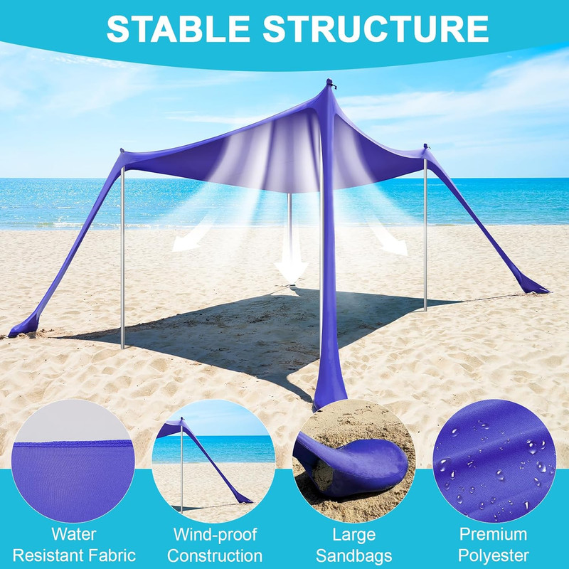 Beach Tent - 10 X 10 FT Beach Canopy, Portable Beach Tent Sun Shelter UPF50 with gallery