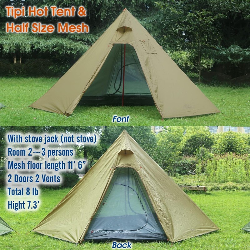 4 Persons 5lb Lightweight Tipi Hot Tent Stove Jack 7'3 gallery