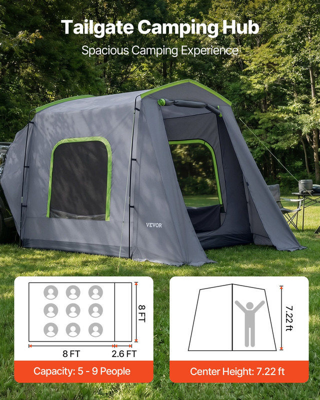 Large SUV Tent 5-9 Person All Season Tailgate Tent PU3000mm Waterproof