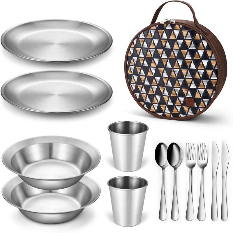 Stainless Steel Camping Mess Kit Family & Person Cooking Tableware Utensils