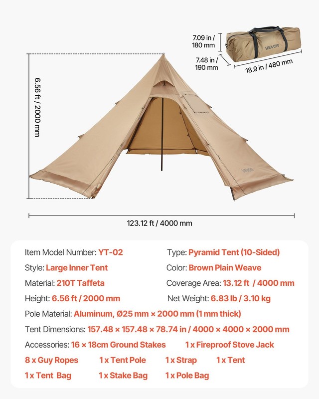 4-Person 8x8ft Waterproof Canvas Tipi Tent with Stove Jack & Lightweight M gallery