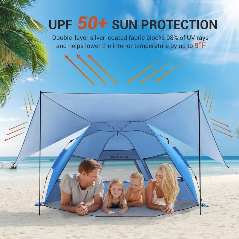 Cumbrex™ Beach Tent with 360° Removable Canopy, 4-6 Person Pop up Sun Shade Shel gallery
