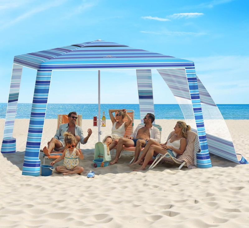 Beach Cabana, 8 * 8FT Beach Tent UPF50+ Protection, Easy Setup Beach Canopy Wind