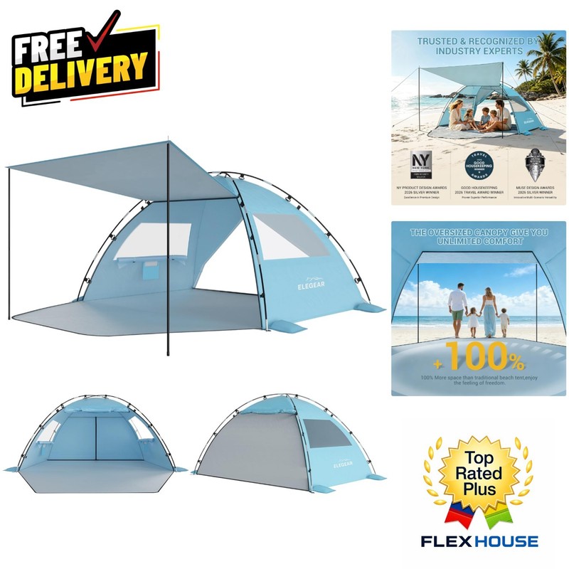 CumbreX Pop-Up Beach Tent for 4-5 Persons – UV Protection, Easy Setup