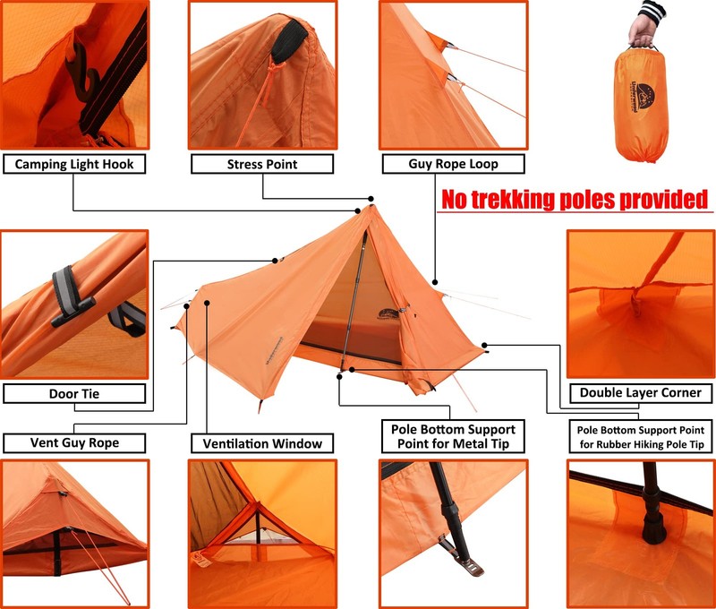 1 Person Trekking Pole Tent for Backpacking - Ultralight Backpacking Tent, Wa... gallery