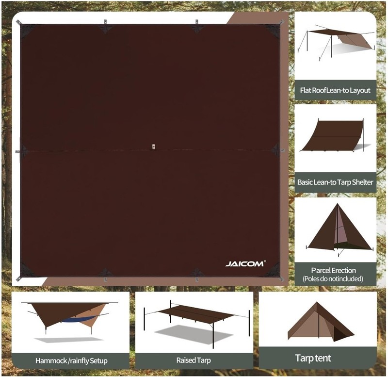 Waterproof Camping Tarp - 10X10ft Hammock Rain Fly, Ultralight & Portable & UV gallery